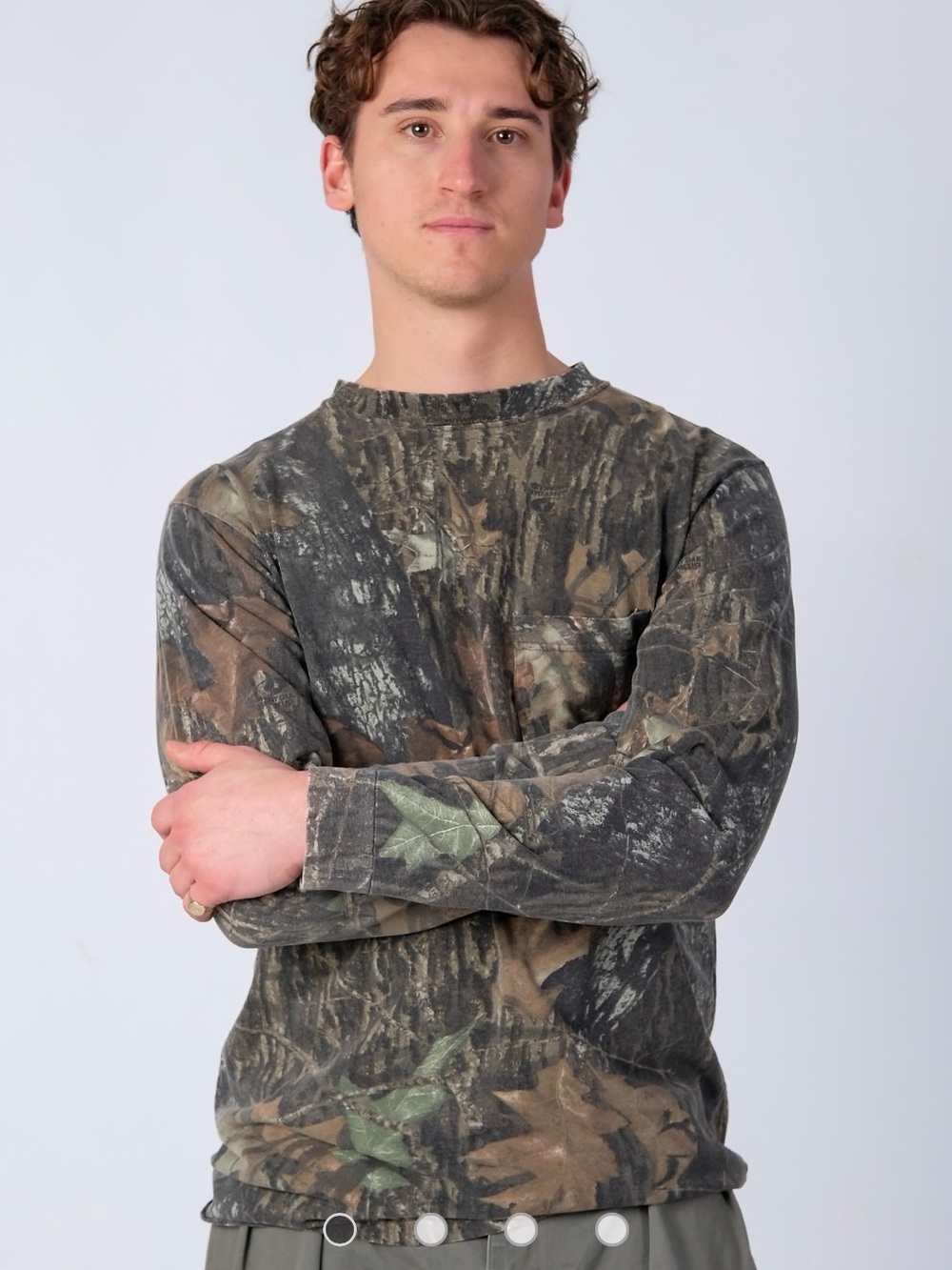 Jerzees Men's Long-Sleeve Camouflage Crewneck Shirt - Green/Brown/Black